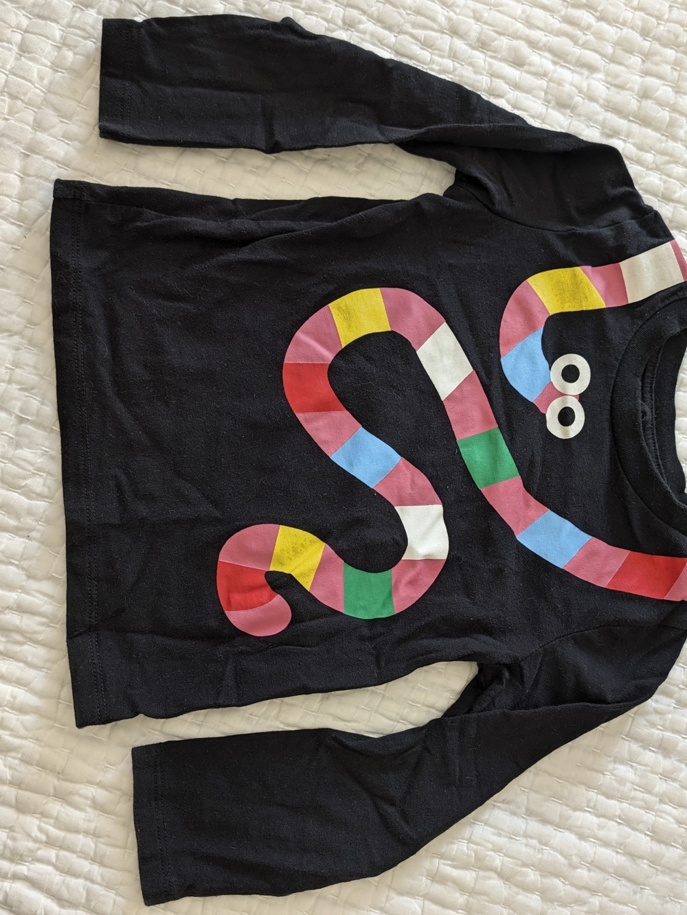 Stella McCartney Kids Black Long-Sleeve Top with Colorful Stripe Snake